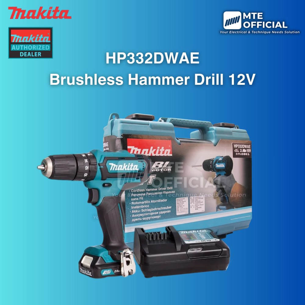 Mesin Bor Cordless Impact Drill Makita 10mm HP332DWAE / HP332 DWAE / HP 332 DWAE 12V