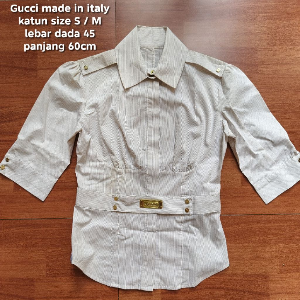 Gucci blouse kemeja atasan wanita krem size S/M preloved lengan pendek