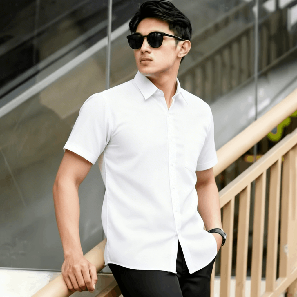 Sallamahgo Hem Pria Polos Biru Lengan Pendek Tekstur 3D | Poshboy Leisure Shirt