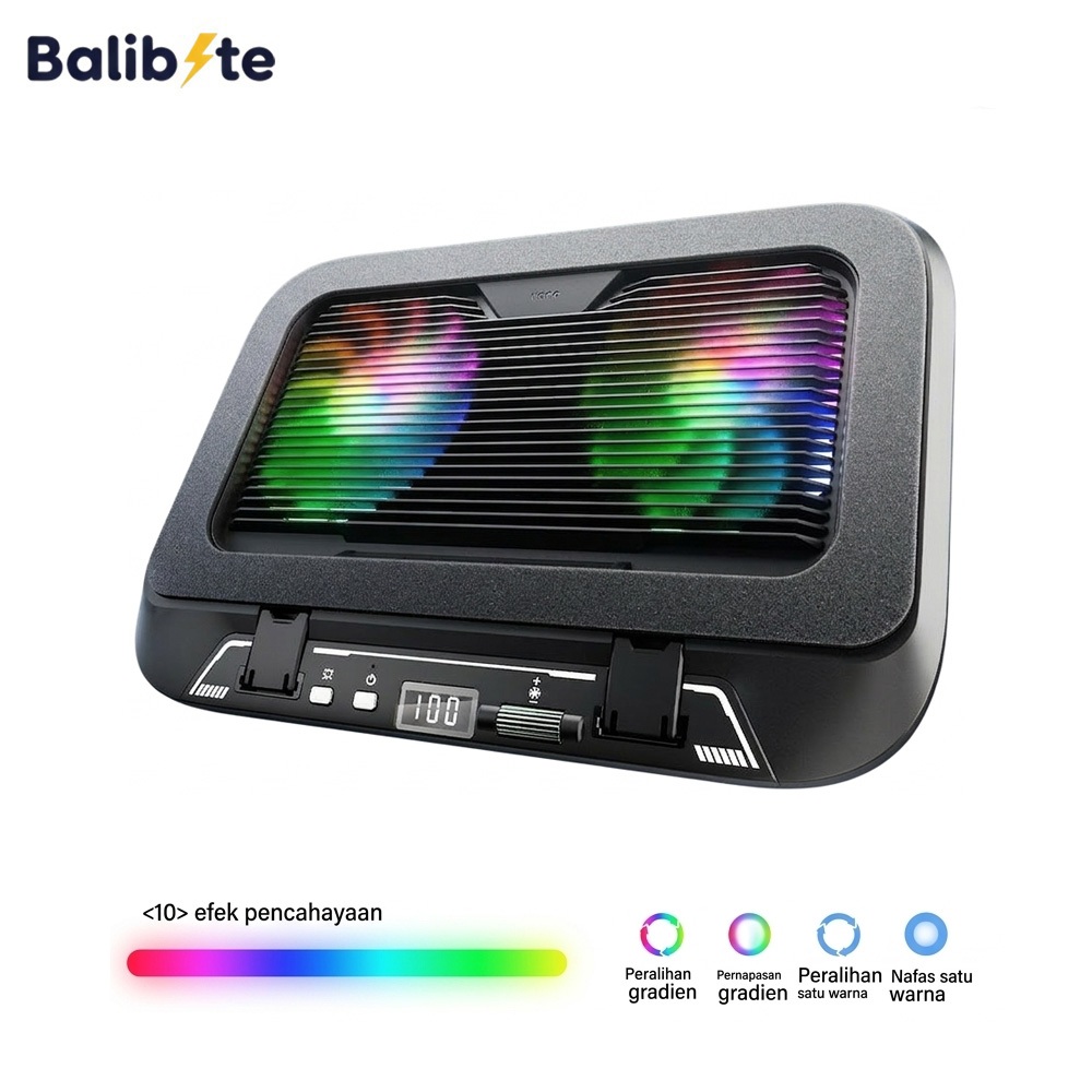 Balibyte Llano V21 Cooling Pad Laptop Kipas Gaming Pendingin Laptop Kipas Ganda with RGB Light 14CM 