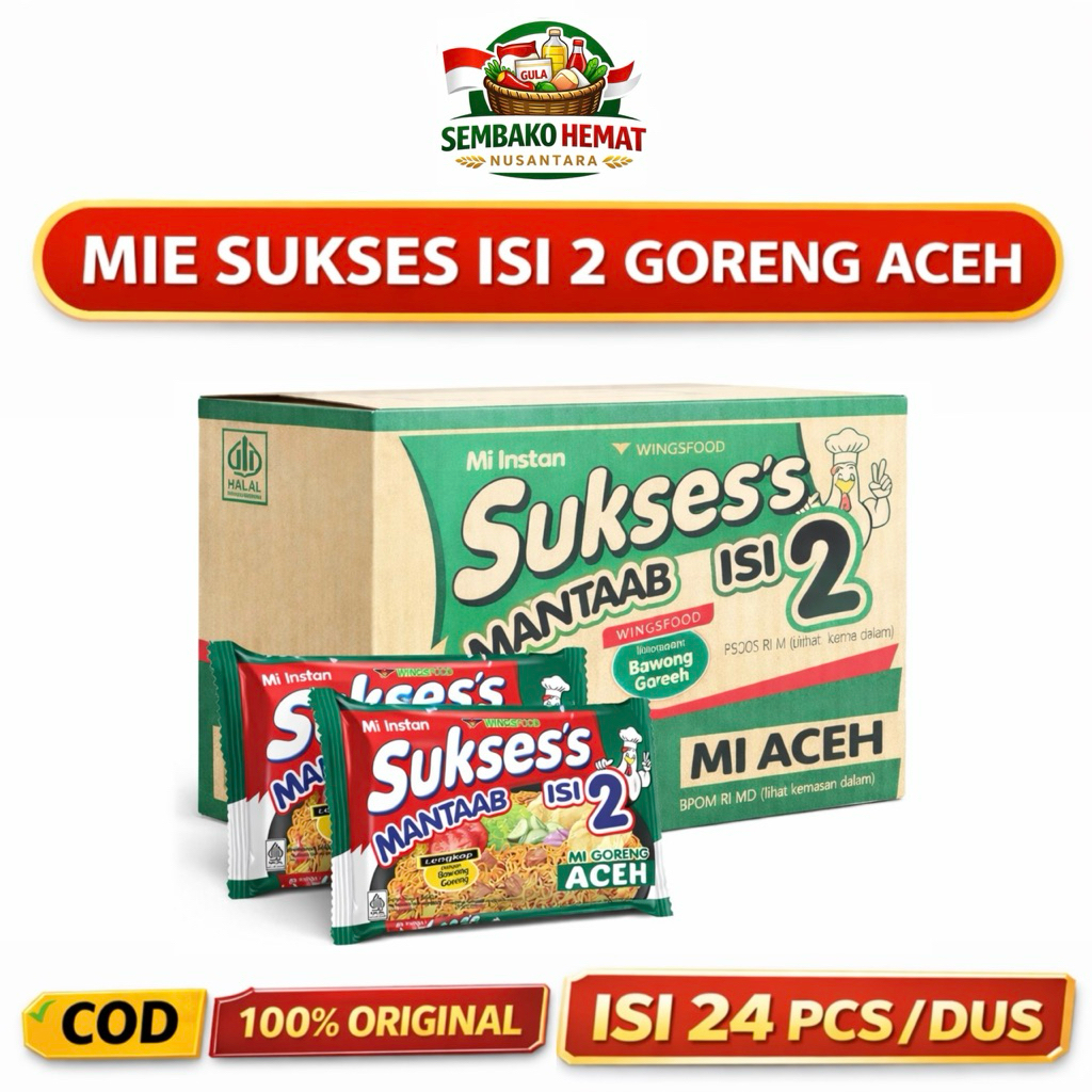 Mie Sukses Isi 2 Goreng Aceh 1 Dus Isi 24 PCS | Mie Instan Wings Sukses Mantap | Mi Goreng Aceh Kart