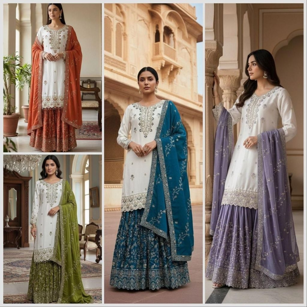 Setelan muslim sutra chinon silk pakistan import wanita