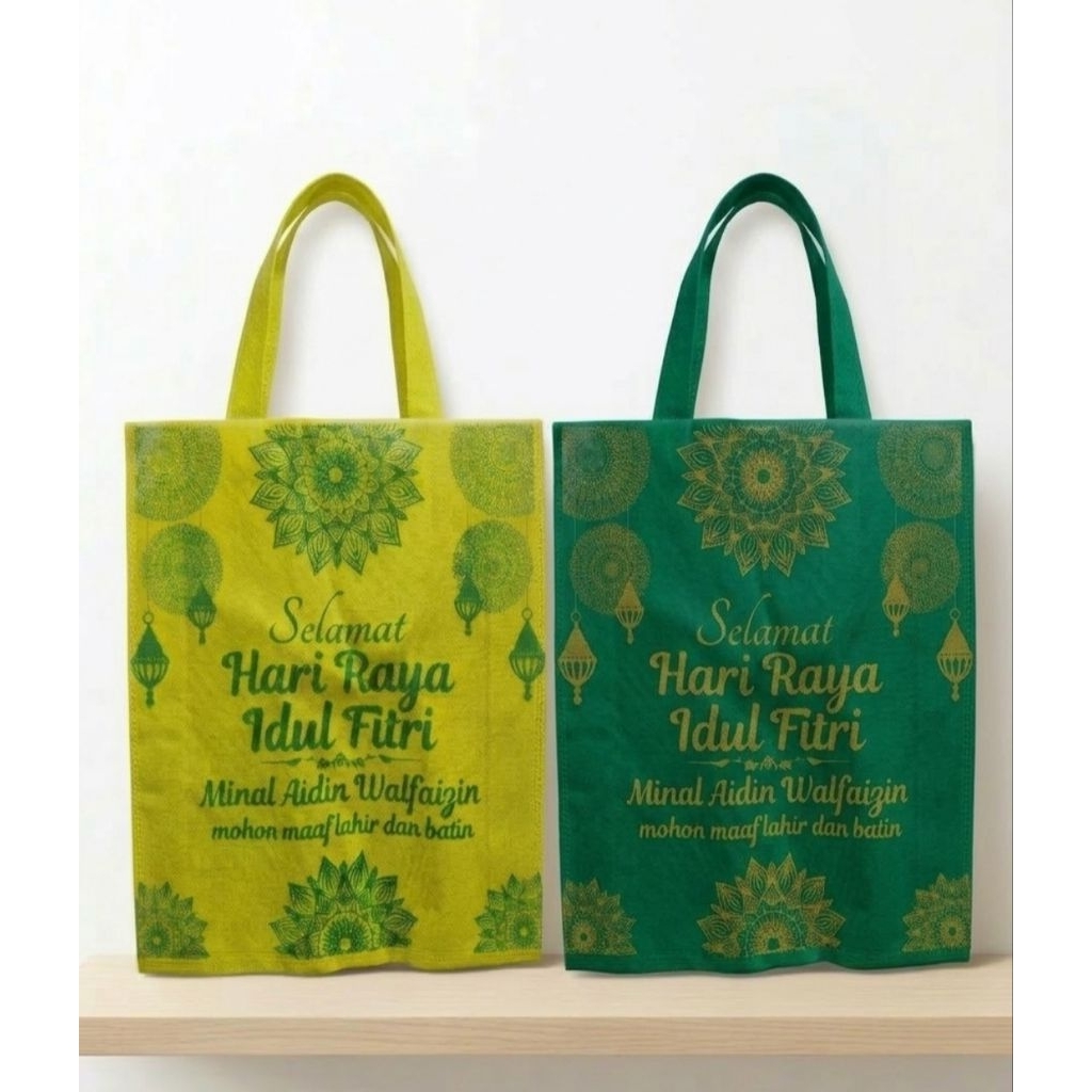 (12 PCS Uk.38x45) Tas Lebaran Idul Fitri | Tas Spunbound 38x45x10 Goodie Bag / Spundbond Lebaran 202
