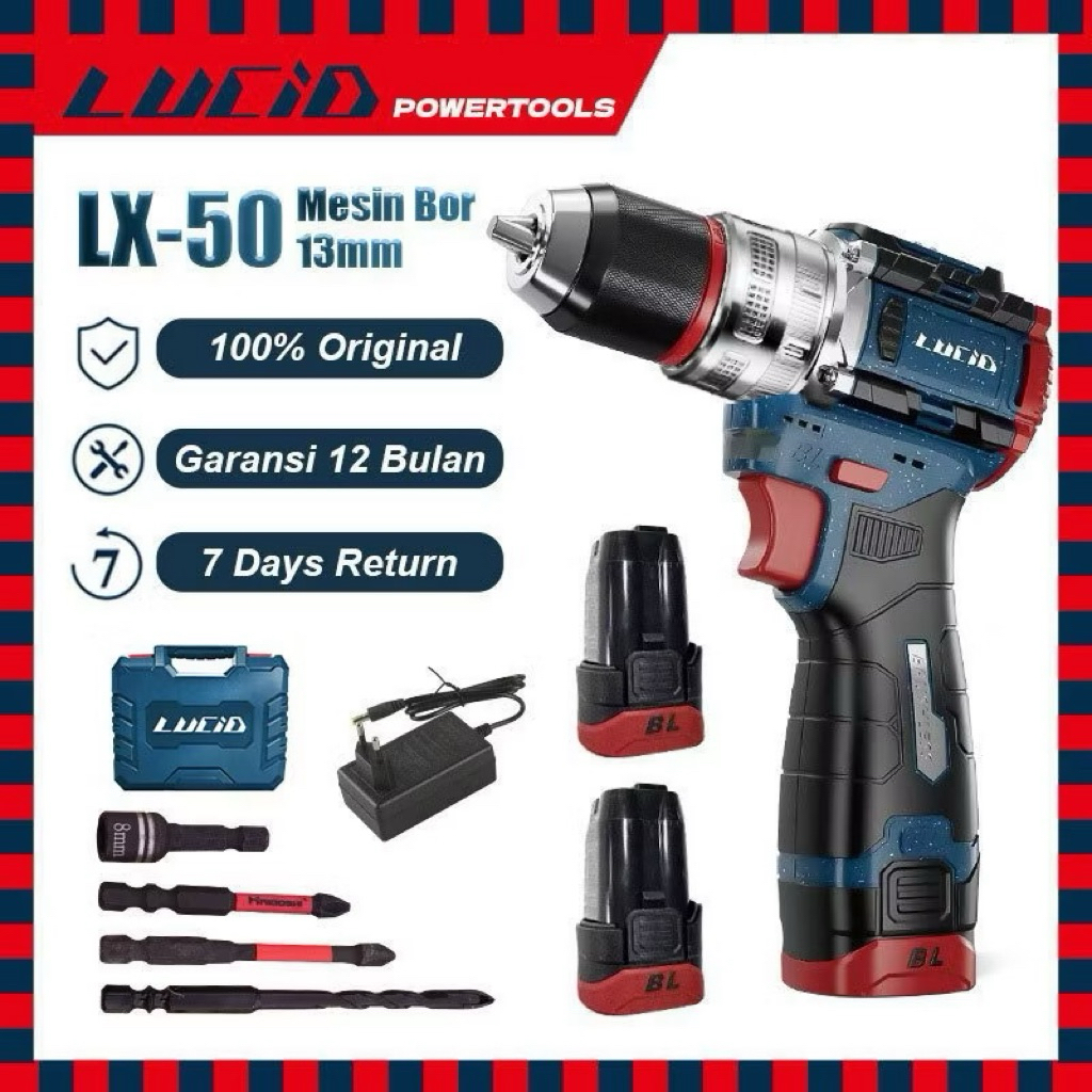 LUCID LX-50 Cordless Mesinbor 80N.M13MM 2.0A 18V Li-ion Baterai Impact Drill Brushless Pocket Rocket