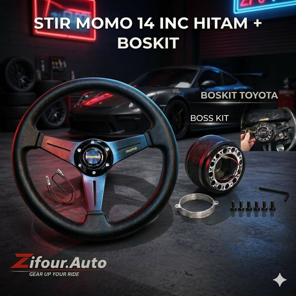 Stir Mobil MOM0 Racing 14 Inch Universal Mobil Racing Drift Civic Brio Avanza Interior Racing Stir