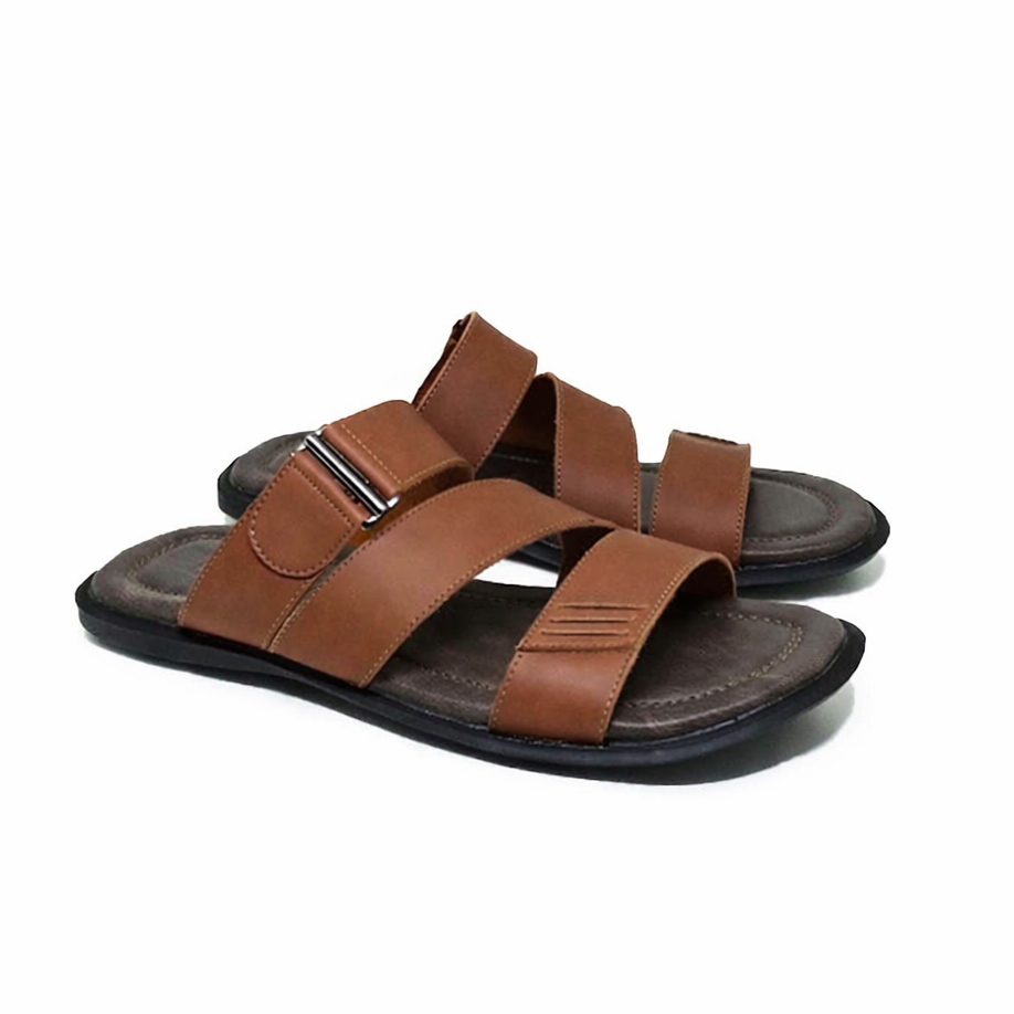 DEP 09 BIG SIZE 44-48 | Sandal Kulit Jumbo | Sandal Pria Ukuran Besar - sandal slide 3 Strap