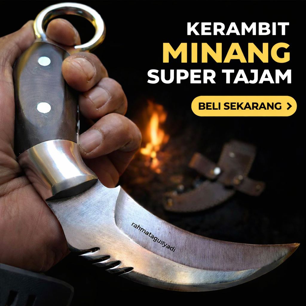 Pisau Tradional Kerambit/Skinner Seset Sarung Kulit Sapi / Pisau Kerambit Serbaguna | Gagang Kayu Ny