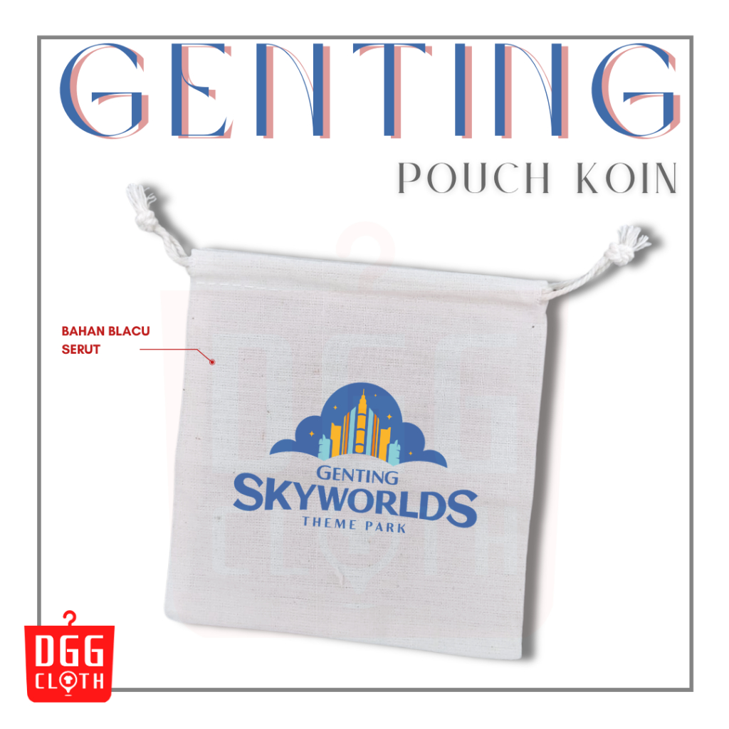 DGGCloth Pouch Koin Souvenir Genting Highland Skyworld Dompet Koin Oleh Oleh Malaysia Bahan Blacu Ta