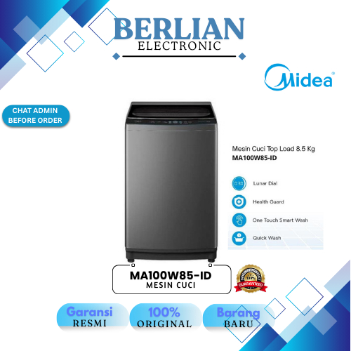 Midea MA100W85-ID Mesin Cuci 8,5kg 1 Tabung MA100 W85-ID Water Magic Cube Pulsator Hemat Air & Bahan