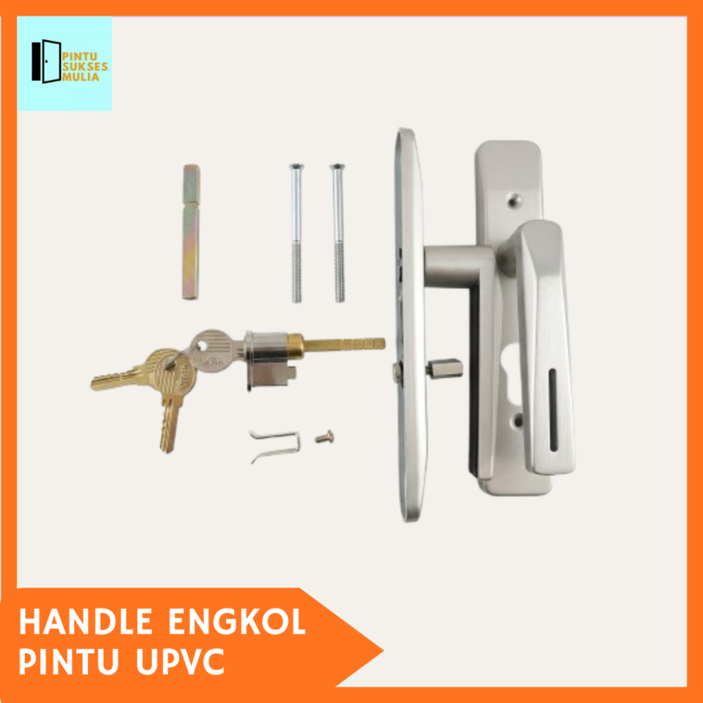 [Handle Engkol] Pintu UPVC Kuncian Dalam Handle Pintu Kamar Mandi UPVC Silver Full Set
