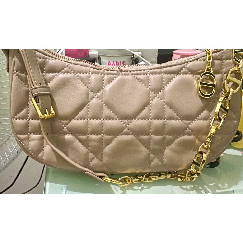 preloved tas Dior CD Lounge Bag Cannage Lambskin Apricot