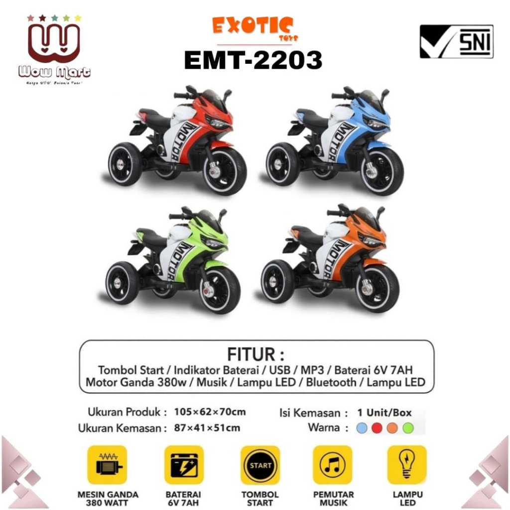 EMT 2203 EMT 2213 EXOTIC Kids Rechargeable Motorcycle // Mainan Motor Aki Anak Model Racing Sport Di