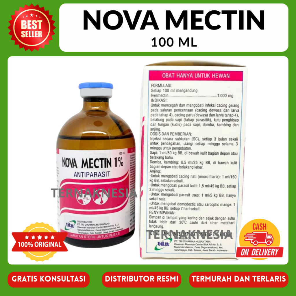 NOVA MECTIN 100ml - Obat Anti Parasit Cacing Gudik Kutu Caplak untuk Sapi Kambing Domba dan Anjing
