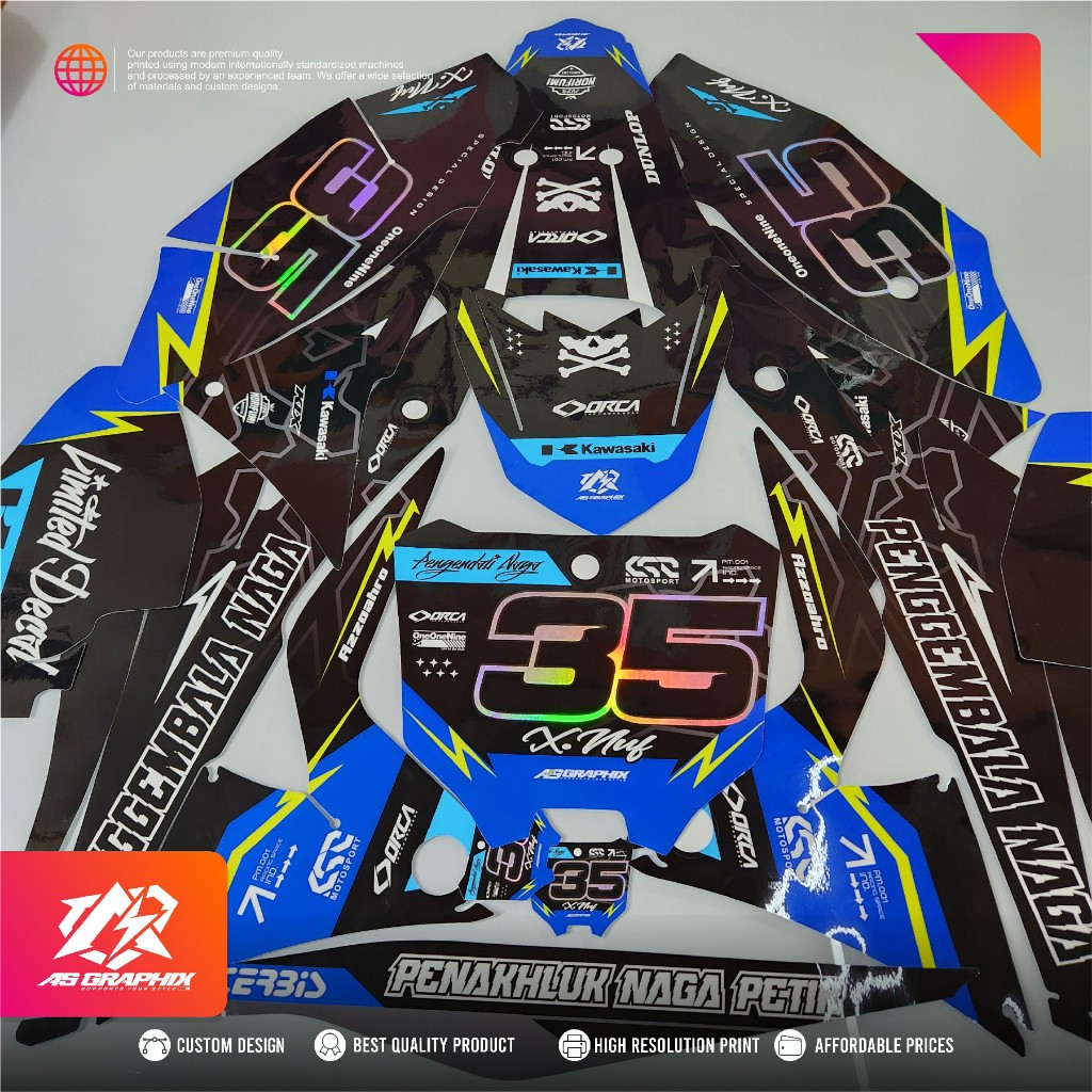 DECAL KLX GORDON HITAM BIRU COMBINAI HOLOGRAM
