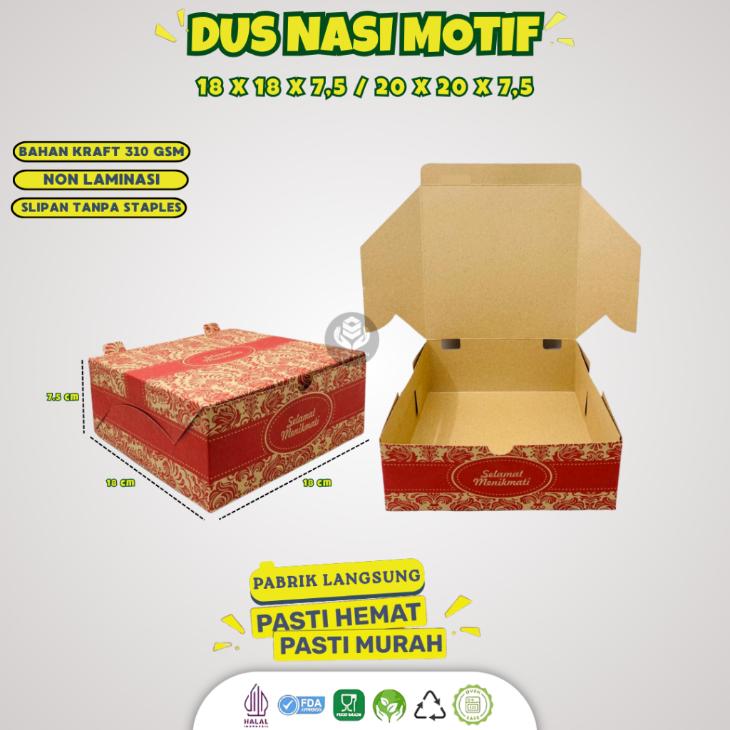 (50 Pcs) Dus Nasi Kotak 18x18 20x20 / Box Nasi Kotak 20x20 18x18 / Dus Box Kotak Nasi Katering Batik