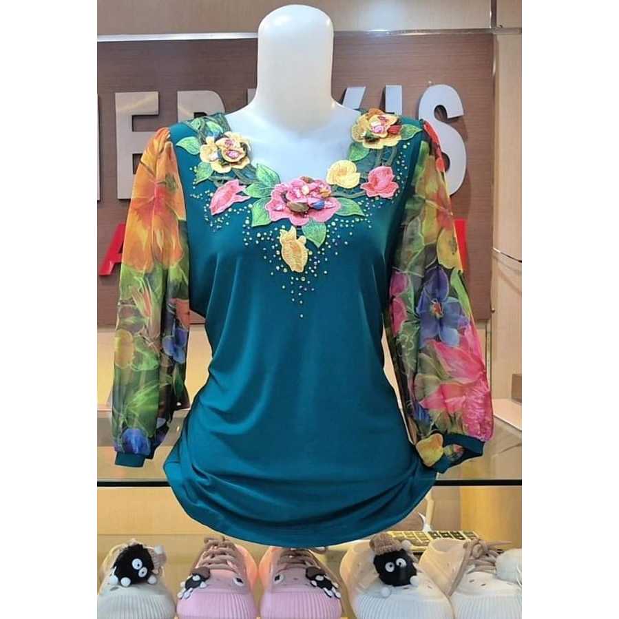 Atasan wanita blouse premium import quality | Blouse lengan 3/4 bordir bunga | Atasan wanita blouse 