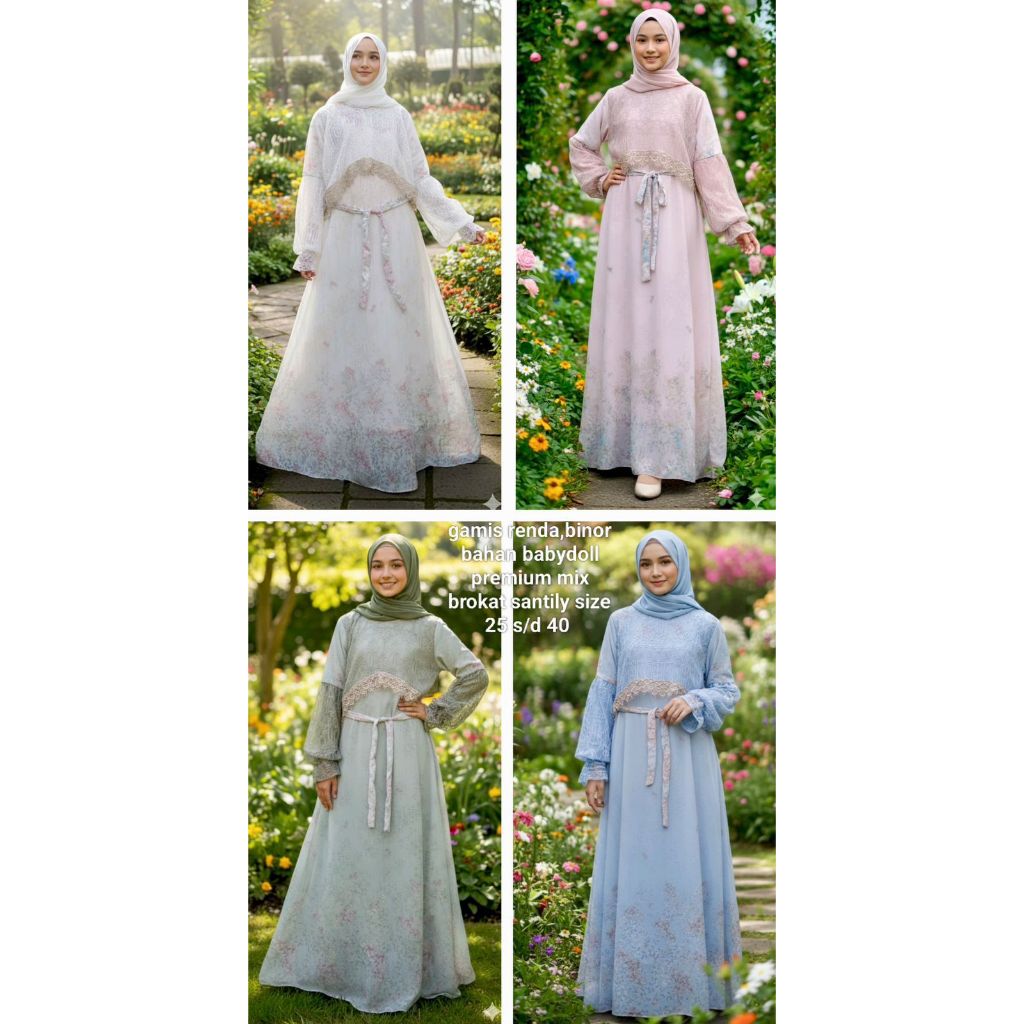 Gamis Sasha Kasual Brokat Ceruti Mix Tile Motif Anak Tanggung Usia 10 Tahun Remaja Dewasa