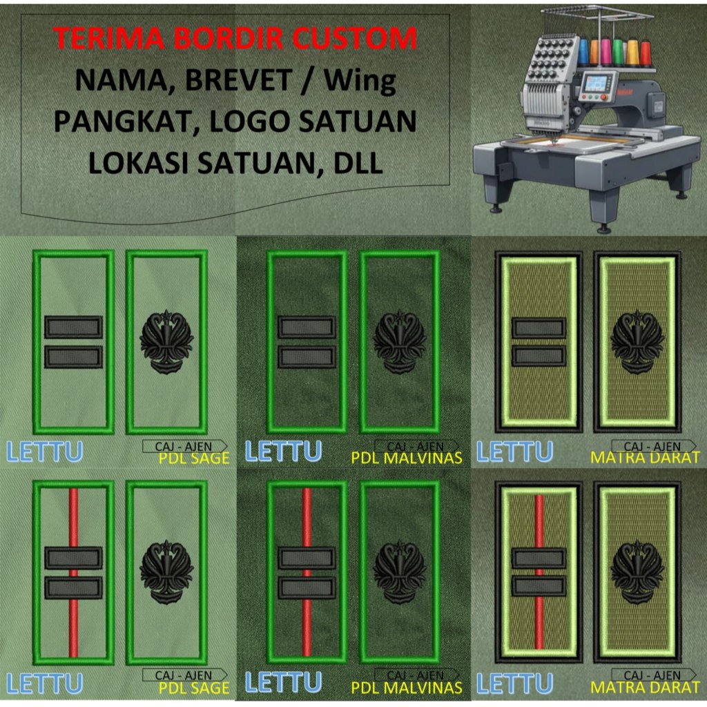 PATCH BORDIR brevet TNI TANDA PANGKAT PERWIRA PDH PDL TNI AD MALVINAS SAGE MATRA DARAT KOSTRAD EMBRO