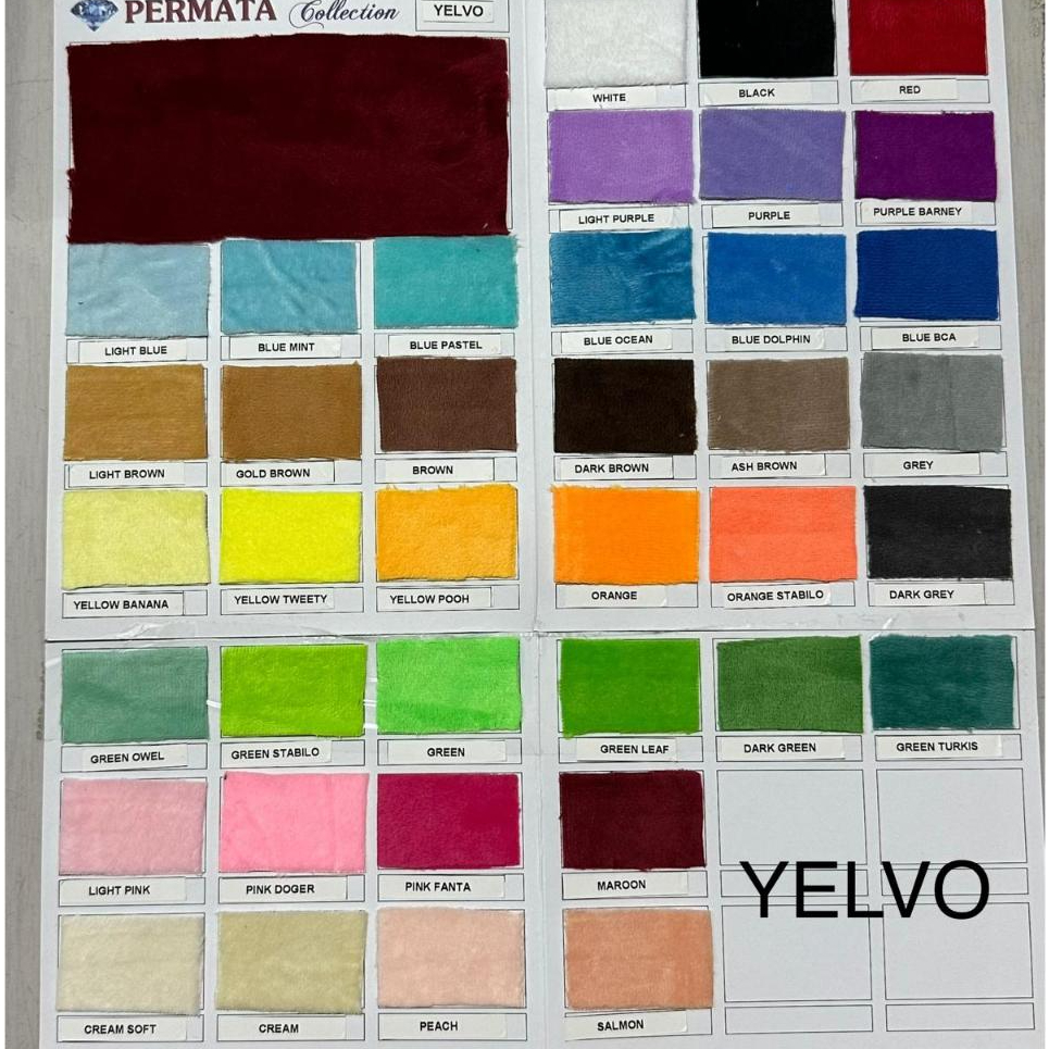 Buku Katalog Sample Warna  Kain Yelvo/ Velboa/ Rabbit Fur/ Minky Dot/ Nylex/Ocar/Katun Micro Polos d