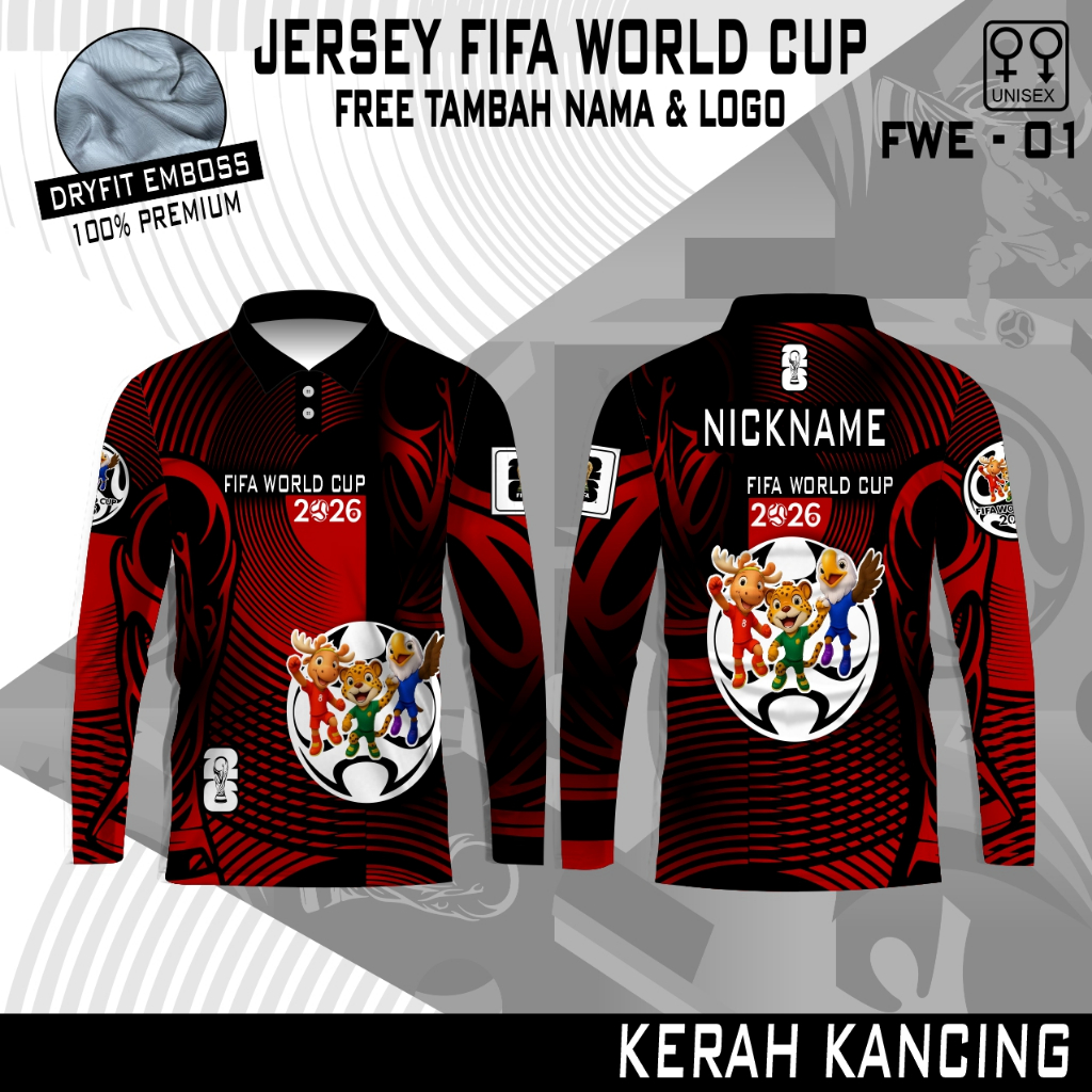 Kaos polo jersey pildun 2026 baju bola free custom KAIN EMBOS PREMIUM lengan panjang