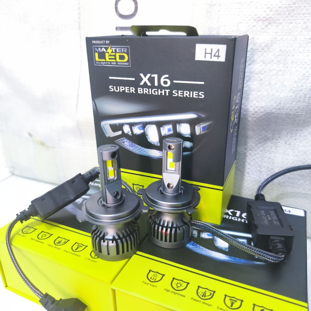 LAMPU LED MOBIL X16 SUPER TERANG H4 H11 H16 H1 H7 H8 H9 65 WATT PREMIUM ORIGINAL MASTER LED X16 H4 S
