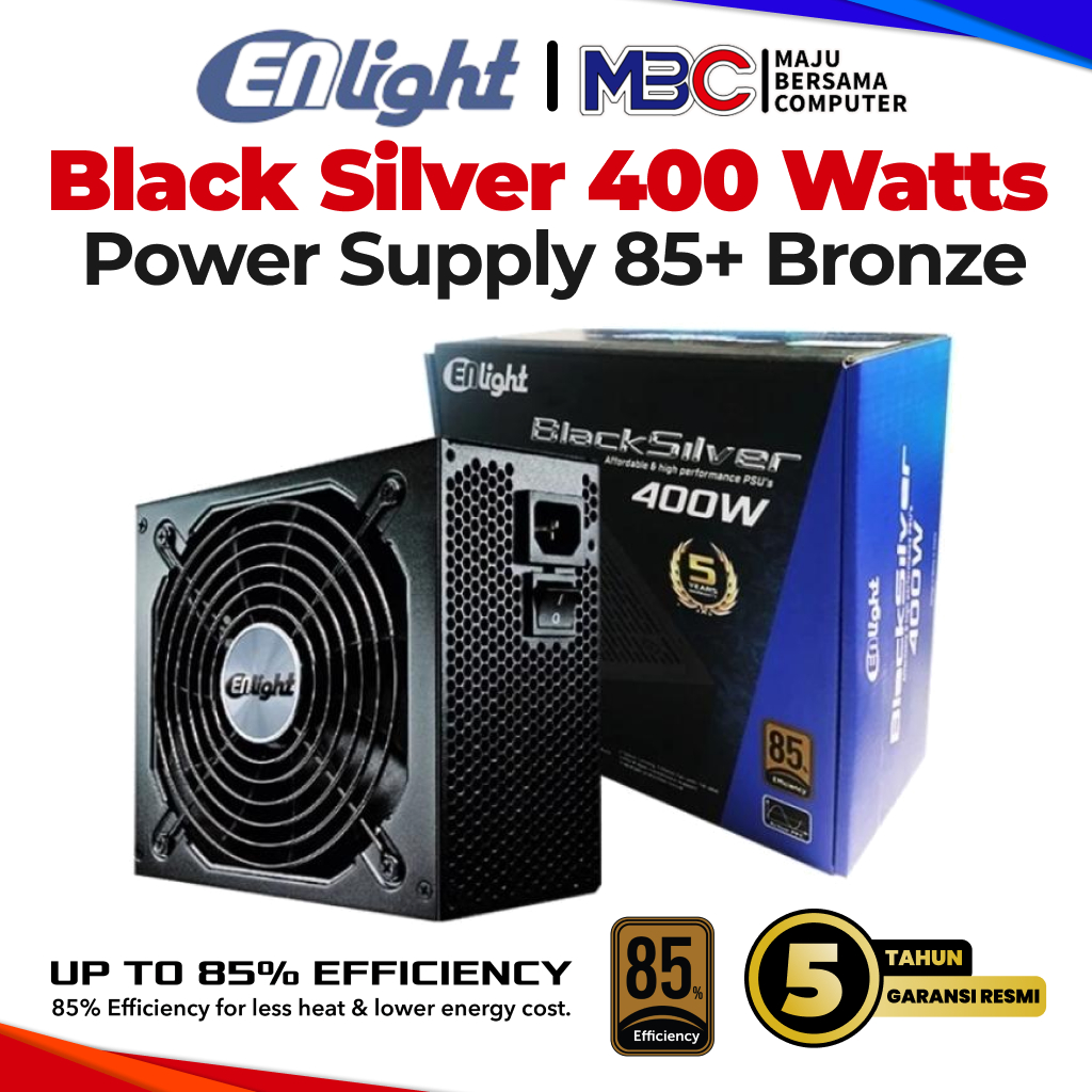 PSU Enlight 400W Black Silver 85+ Bronze - Power Supply PC Komputer