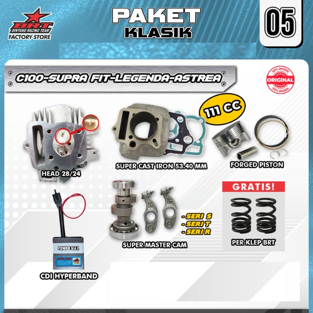 PAKET KLASIK 5 & 10 TOURING BORE UP BRT C100 ASTREA GRAND SUPRA X SUPRA FIT REVO 100 LEGENDA PRIMA W