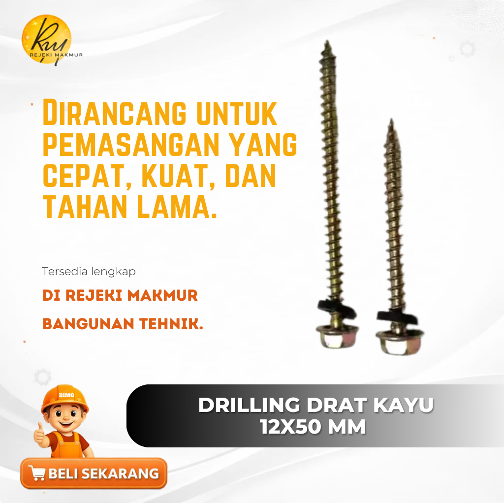 DRILLING DRAT KAYU 12X50MM Baut Sekrup Skrup Self Drilling Roofing Kayu Hexagon