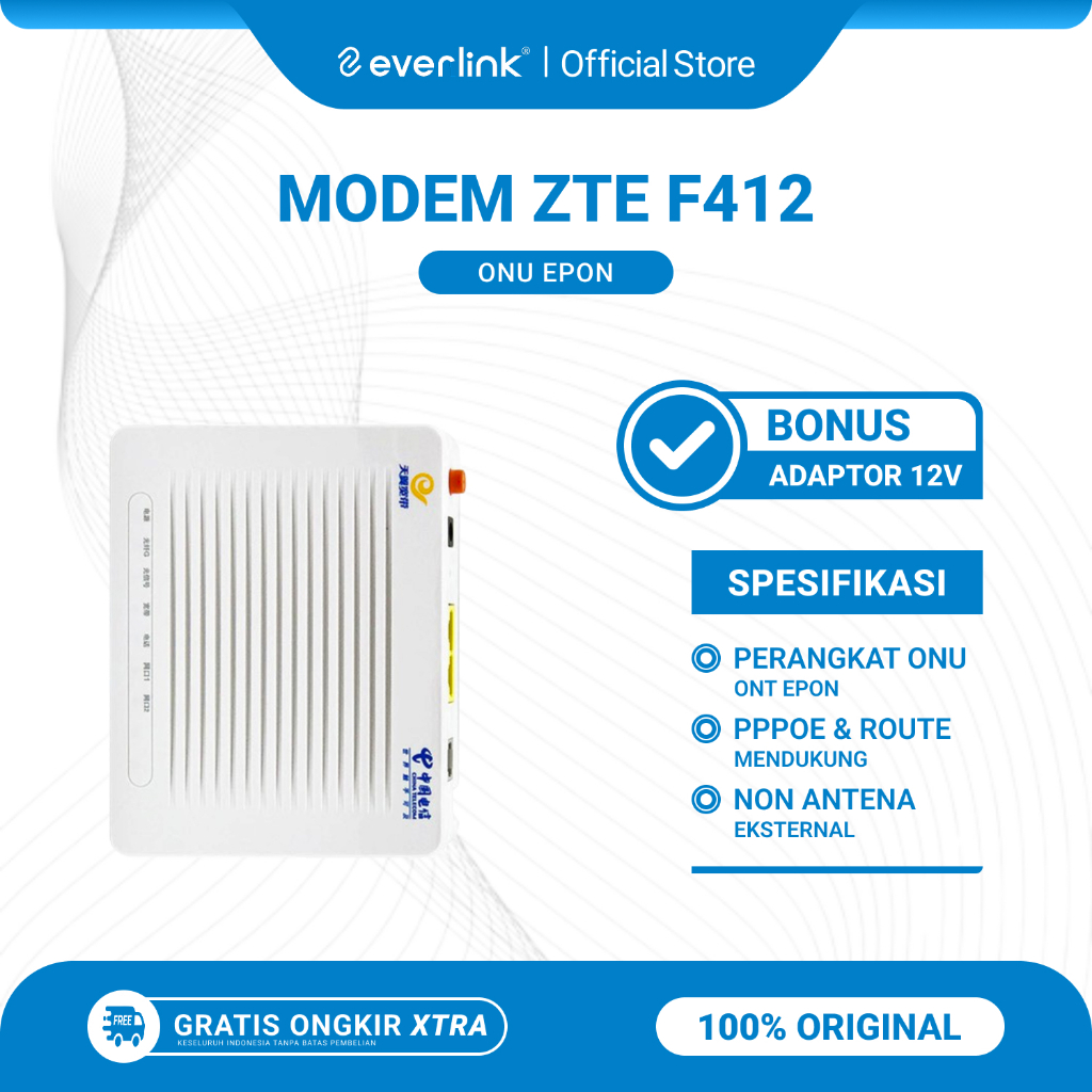Modem ZTE F412 Onu Ont Epon Non WiFi Non Antena Bekas Original Bonus Adaptor
