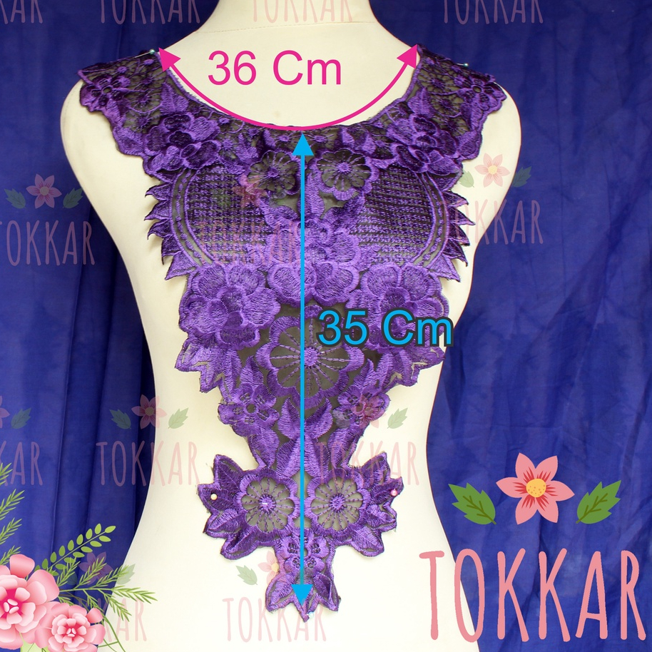 (Per Pcs) AP271 Aplikasi Bordir Leher Aplikasi Kerah Cantik Ungu Violet