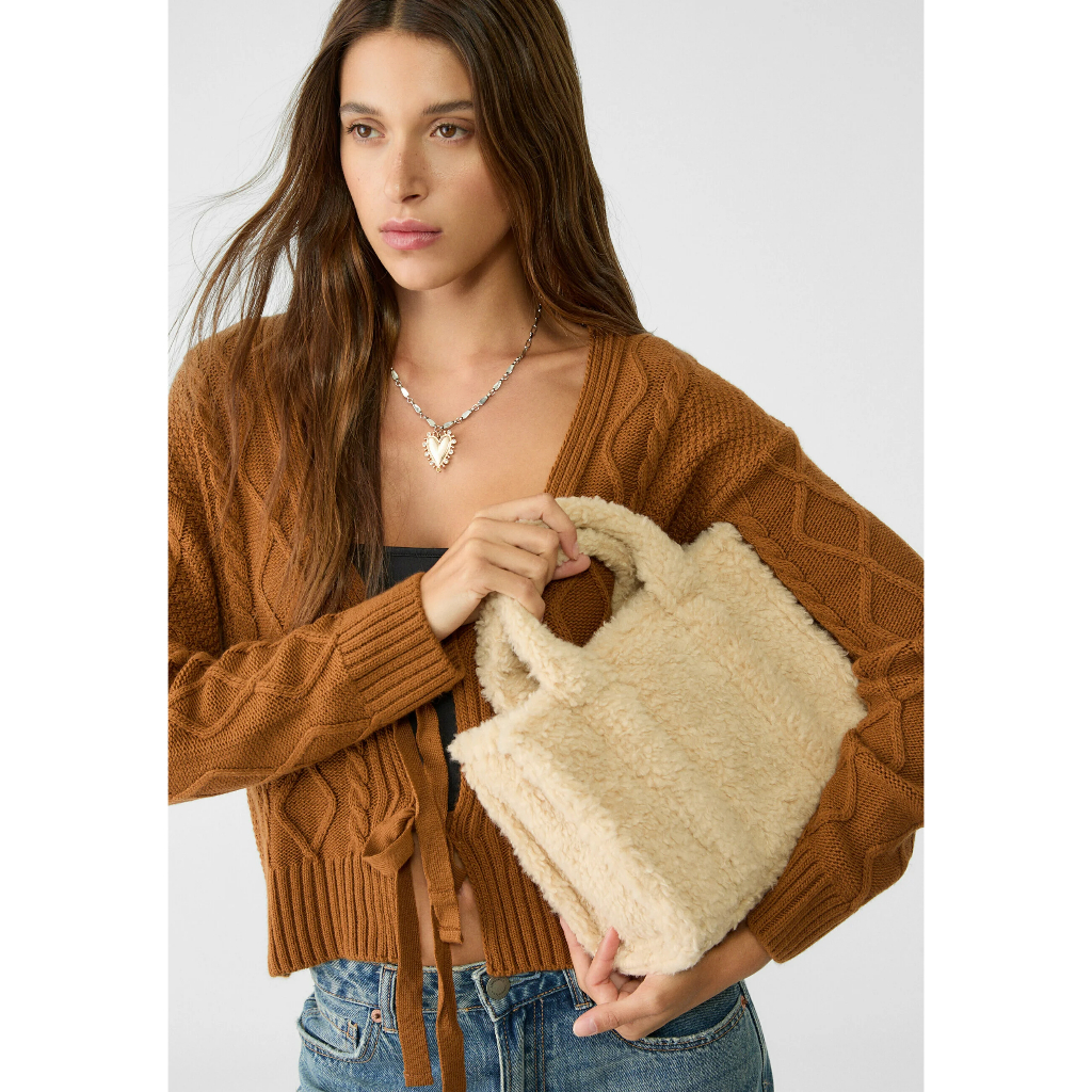 STRADIVARIUS FAUX FUR MINI TOTE BAG IN BEIGE SLING BAG