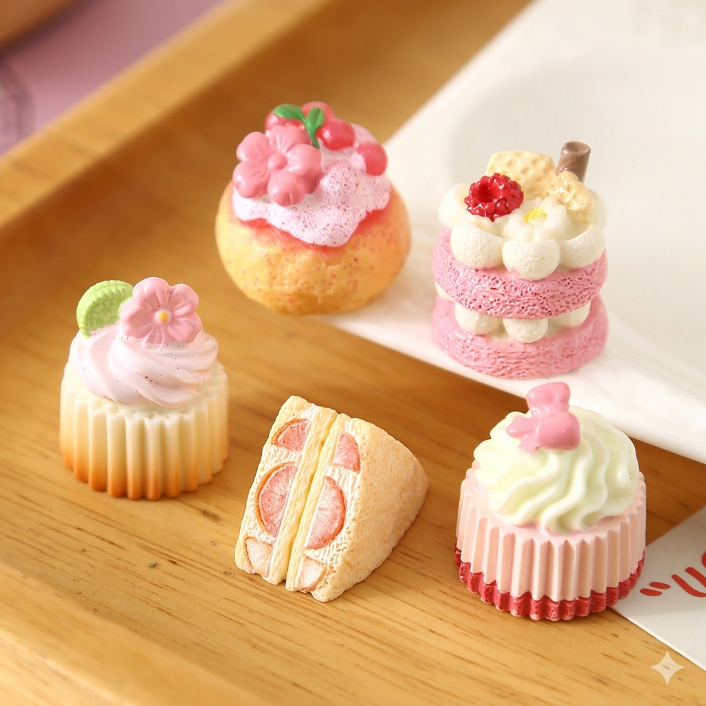 Miniatur Bread Cake Roti Kue Pastry Cream Sakura Cherry Blossom Dessert Pudding Sandwich Food Resin