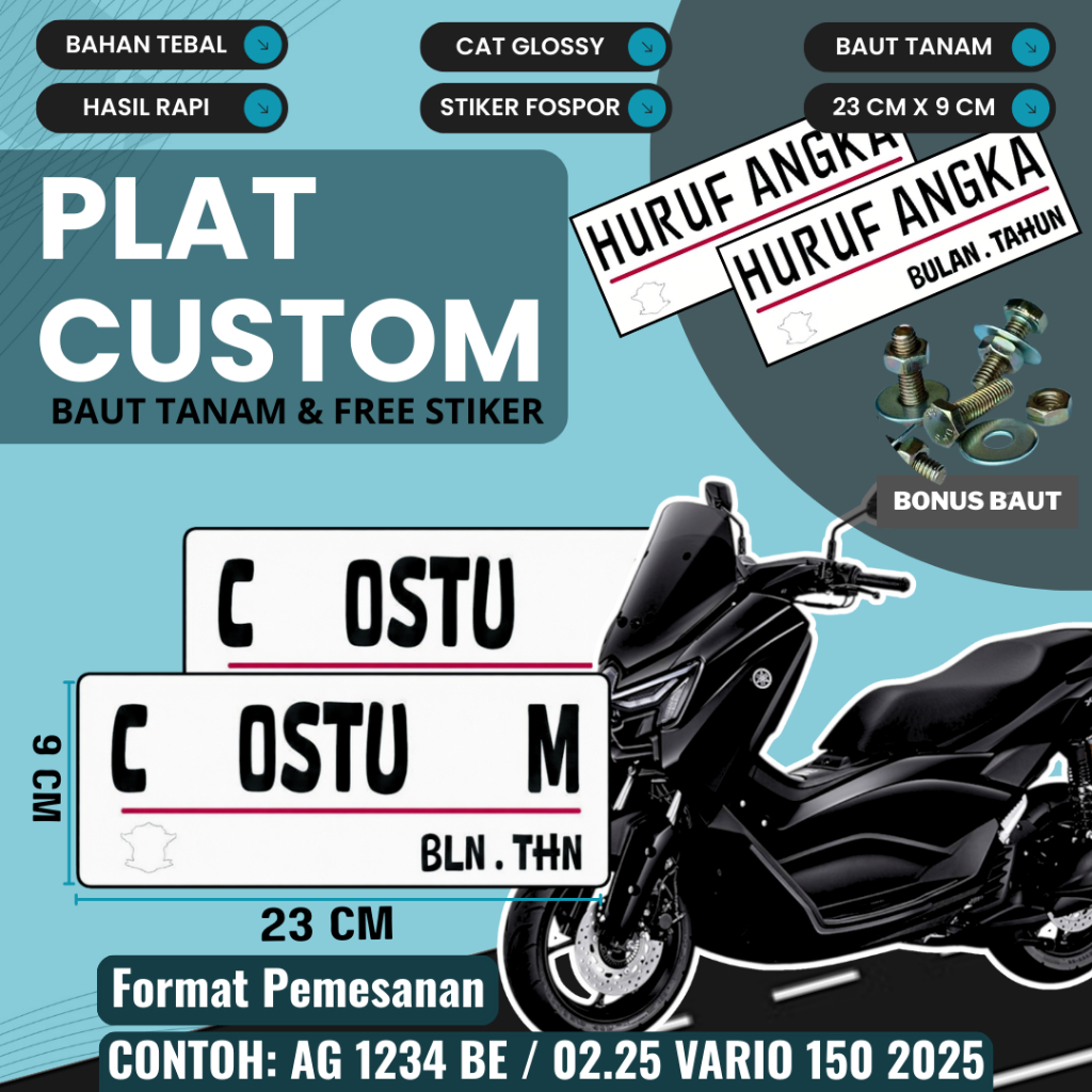 Bikin Plat Custom Motor Kecil Putih