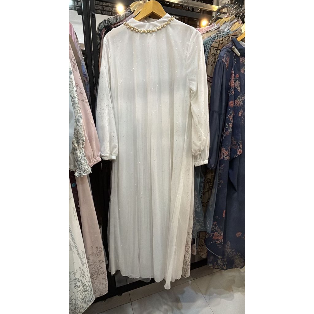 PL DRESS GAMIS Pesta Putih Mewah free belt mutiara