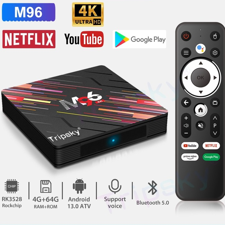 JNDTECH M96 Android tv box Ram 4gb Rom 64gb Remote Voice Support Bluetooth Tv Box Android 10 4K FULL