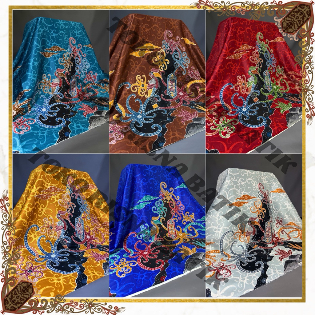 Kain Batik Khas Dayak Kalimantan Tengah bahan Semi Sutra Halus Motif Burung Enggang untuk kemeja dre