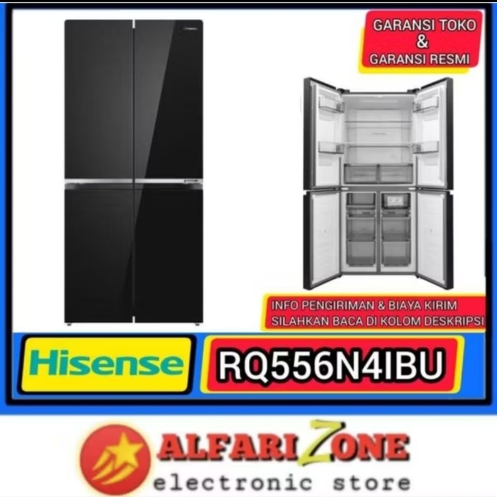 Kulkas 4 pintu Hisense RQ556N4IBU Black Glasses Inveter Hisense RQ556 kulkas Multy Door Garansi Comp