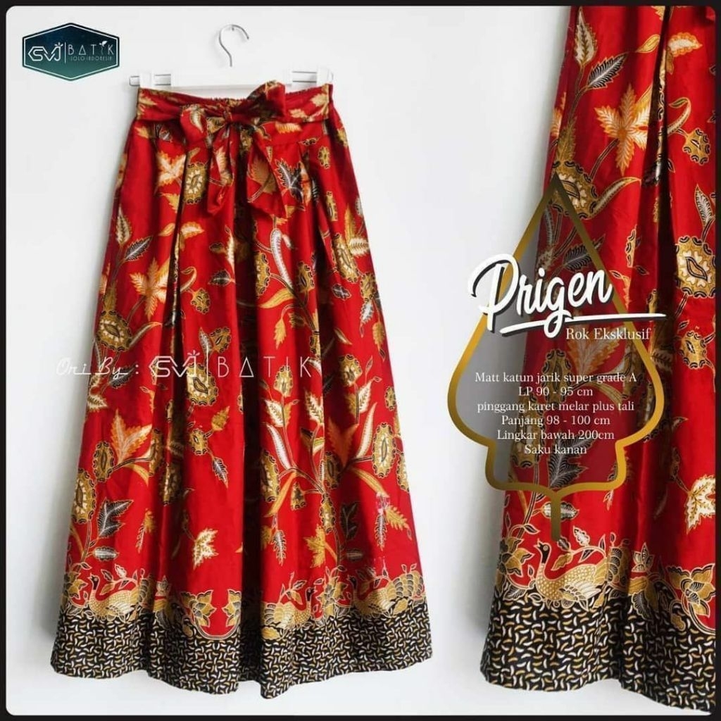Rok Batik Merah Bawahan Tradisional Panjang Jumbo Payung Bahan Katun Primis Terbaru