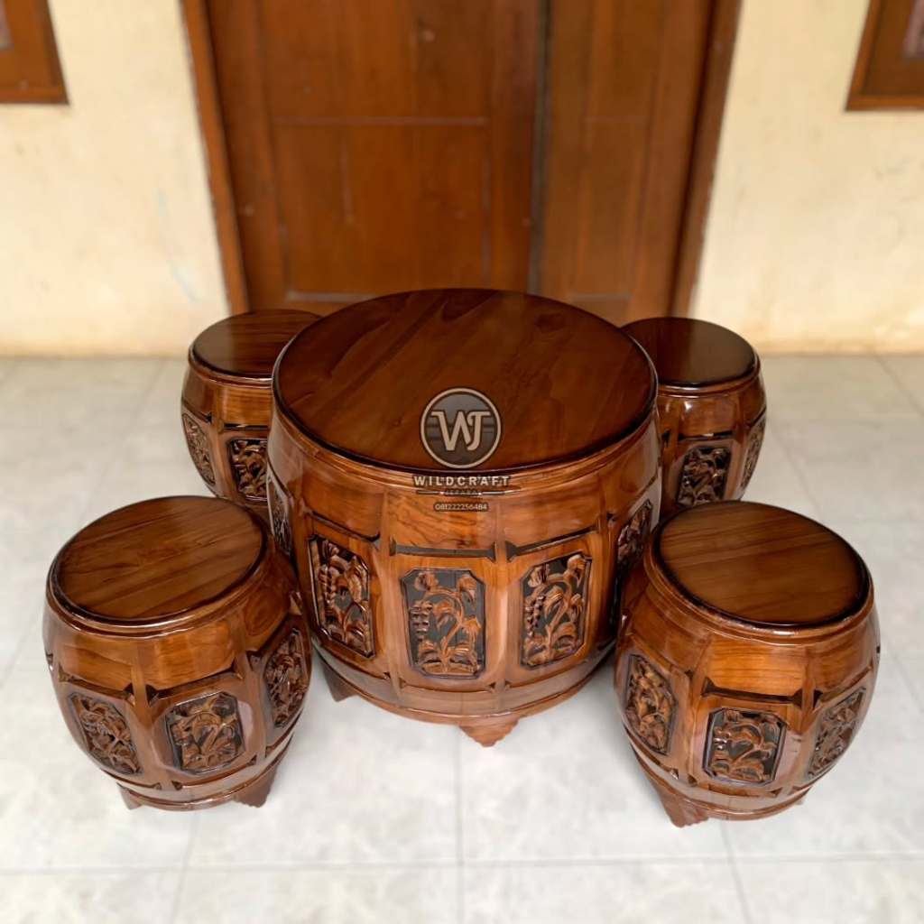 SET KURS KENDANG UKIR - KURSI TERAS KENDANG - KURSI KENDANG TAMAN FINISHING - KURSI KENDANG KAYU JAT