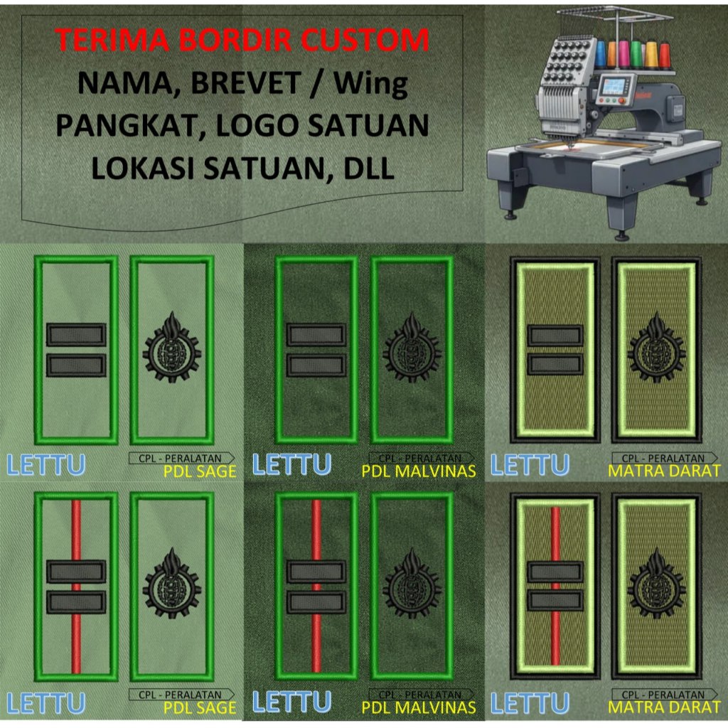 PATCH BORDIR brevet TNI TANDA PANGKAT PERWIRA PDH PDL TNI AD MALVINAS SAGE MATRA DARAT KOSTRAD EMBRO