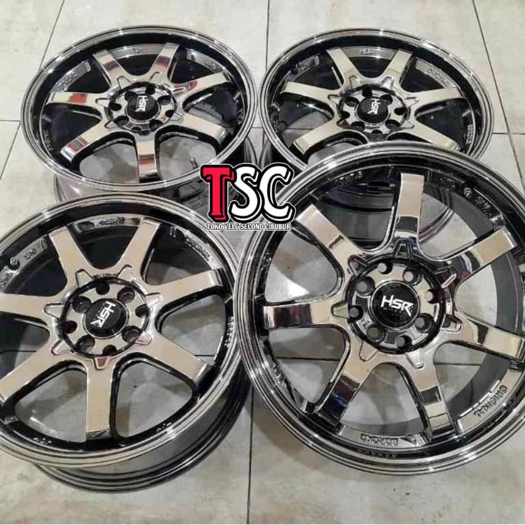 Velg mobil bekas Hsr model te37 r17 pcd 4x100/114,3 black chrome