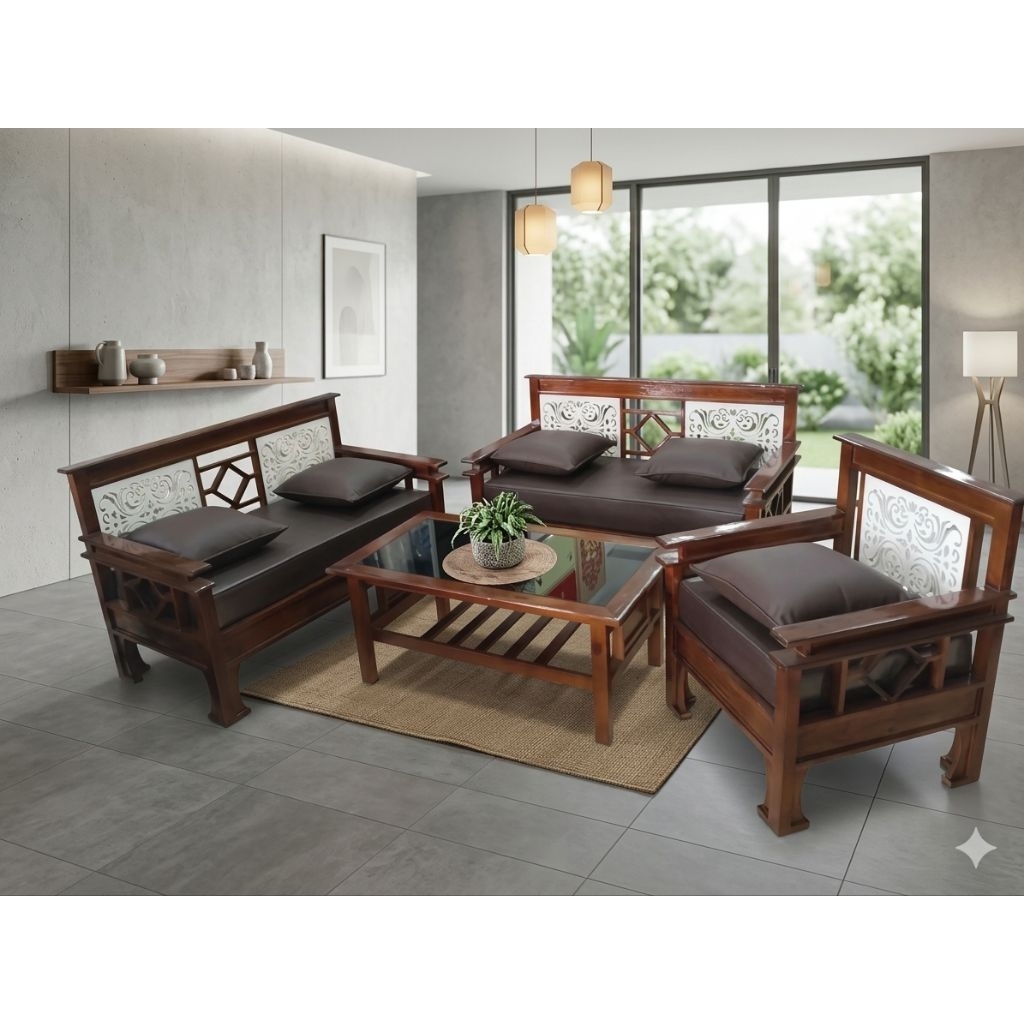 Kursi Tamu Kayu Minimalis 221 + Meja tamu + Bantal