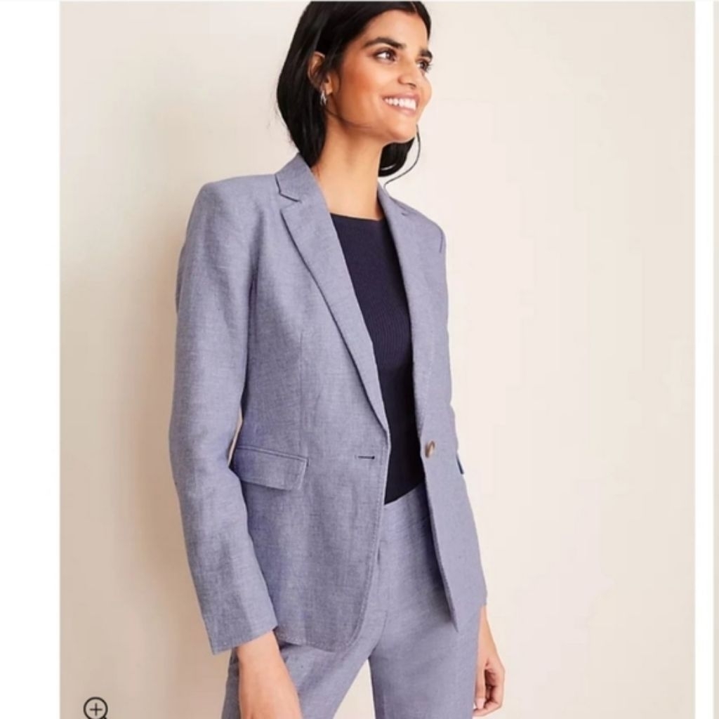 Ann Taylor Chambray Blue Linen Blend Blazer and Pants
