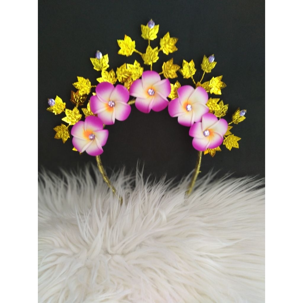 Bando tari tradisional bali kamboja ungu daun runcing