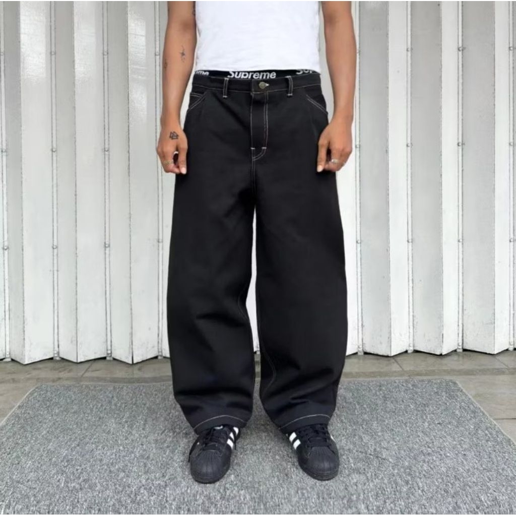 Celana Jeans Baggy Denim Tebal 14 oz - Black Indigo, Size 32