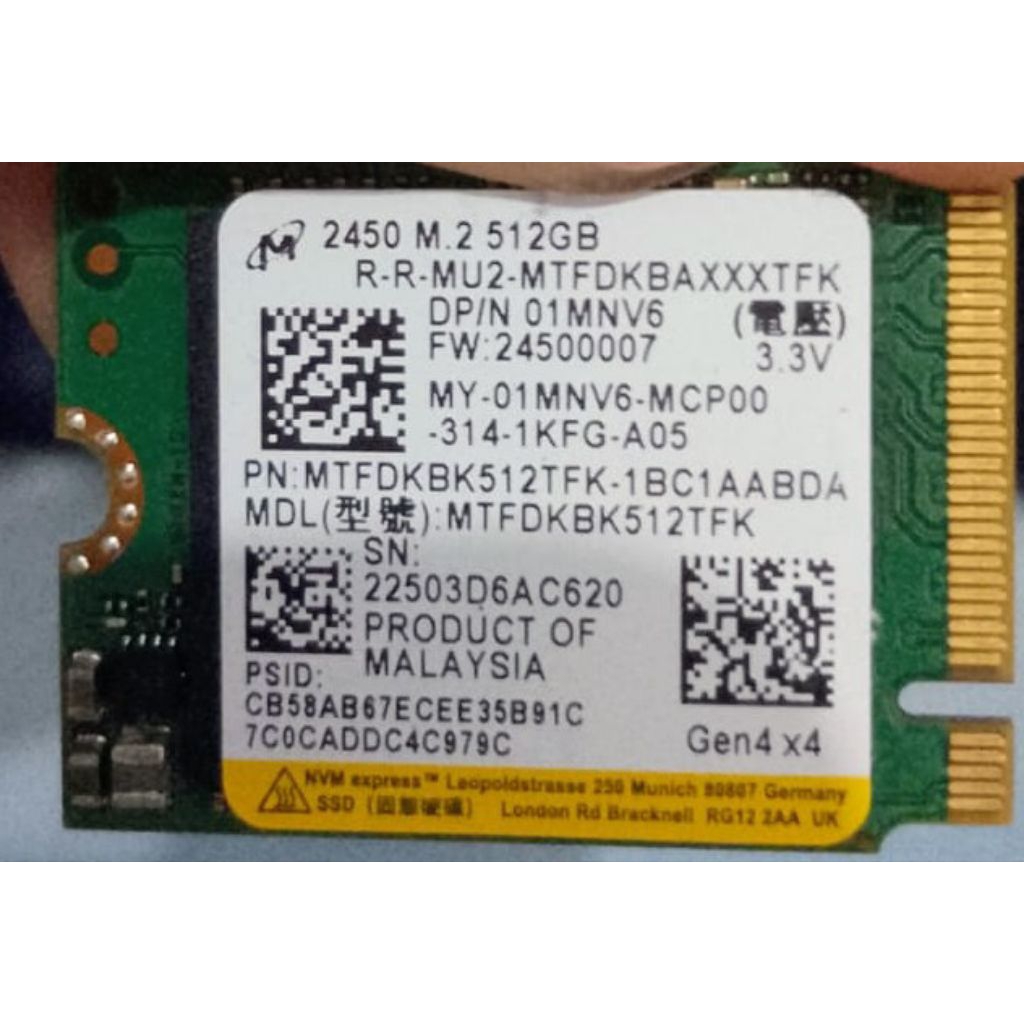 SSD NVME 512 GB Micron Gen 4 ukuran 2230