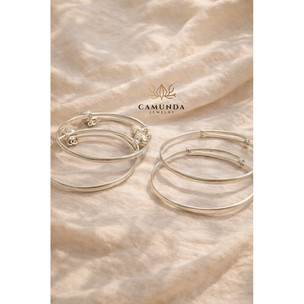 gelang bayi perak motif polos satu set