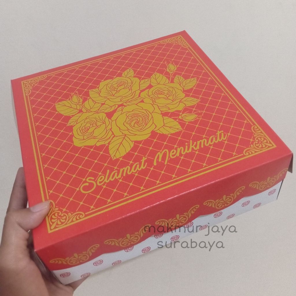 (20 pcs) PROMO!! Dus Nasi R10 Bunga Merah 22x22x7.5cm/Dus Nasi Hajatan/Kotak Nasi Motif/Kotak Kue/Du