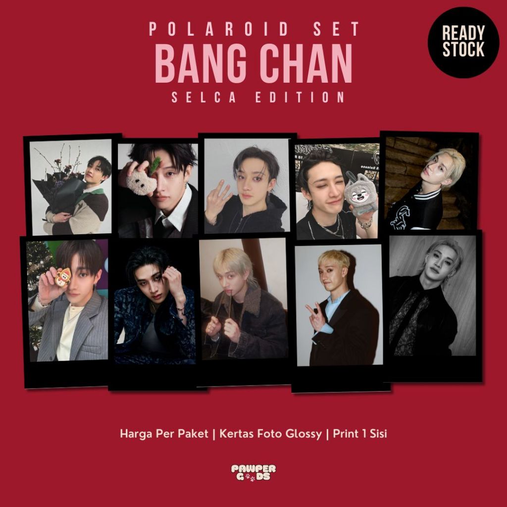[PAWPERGOODS] 10pcs Polaroid BANG CHAN Selca Edition | Paket Polaroid Hitam Murah | Freebies Set STR