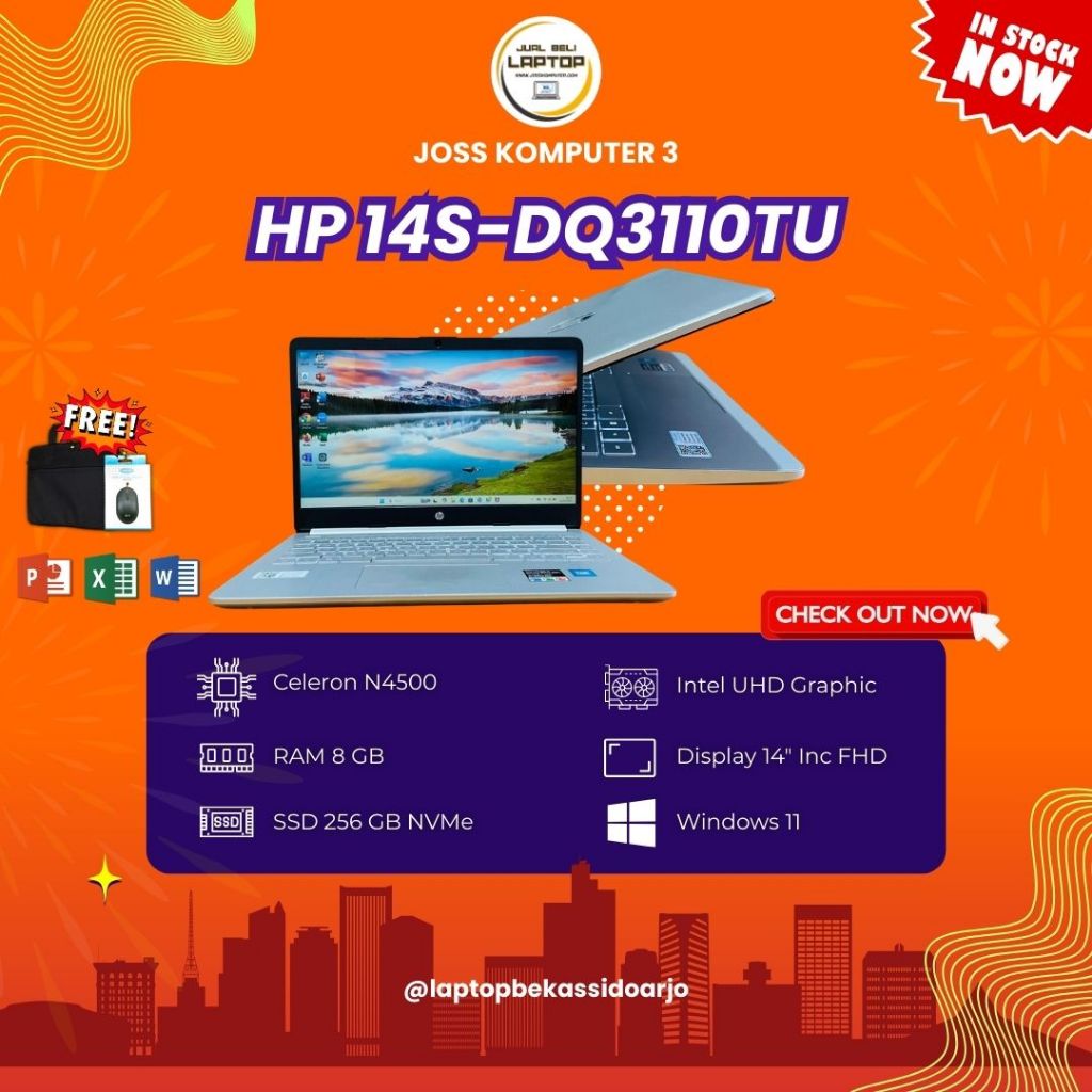 LAPTOP PELAJAR MURAH HP 14S-DQ3110TU // CELERON N4500
